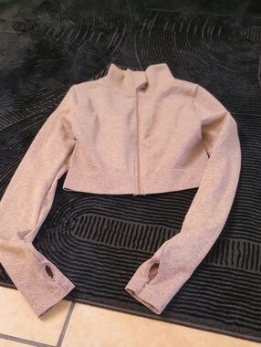 Cropped Zippered Long Sleeve Jacket - Blush Pink